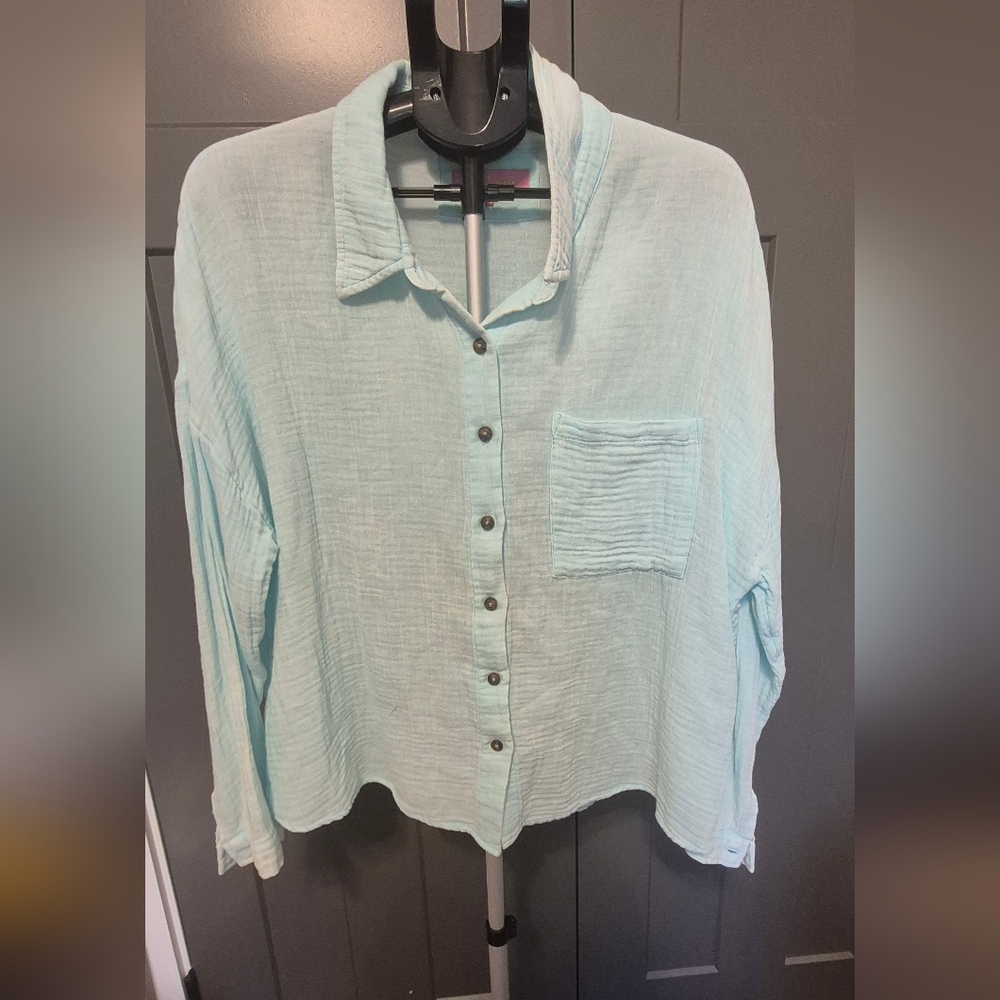 Light Blue Button-Front Women's Top